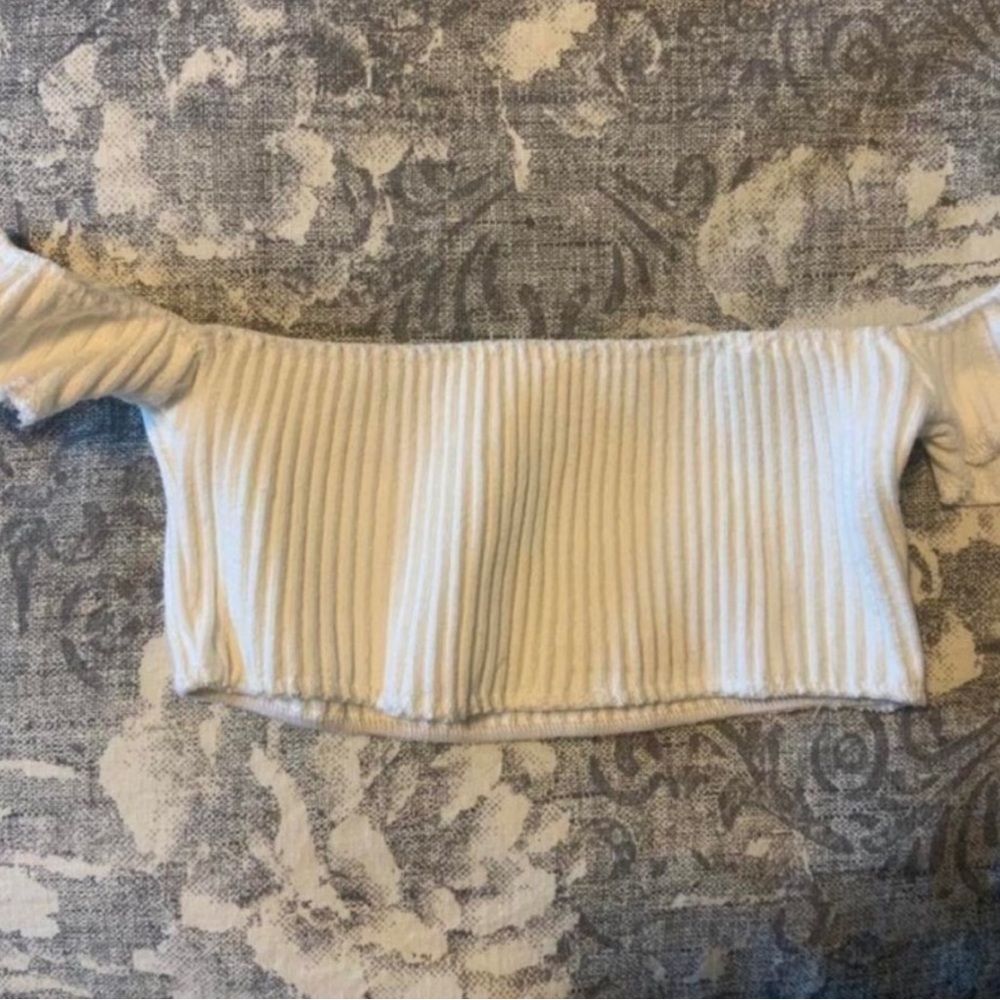 ARE YOU AM I White Ribbed Off-Shoulder Top - Picture 9 of 9